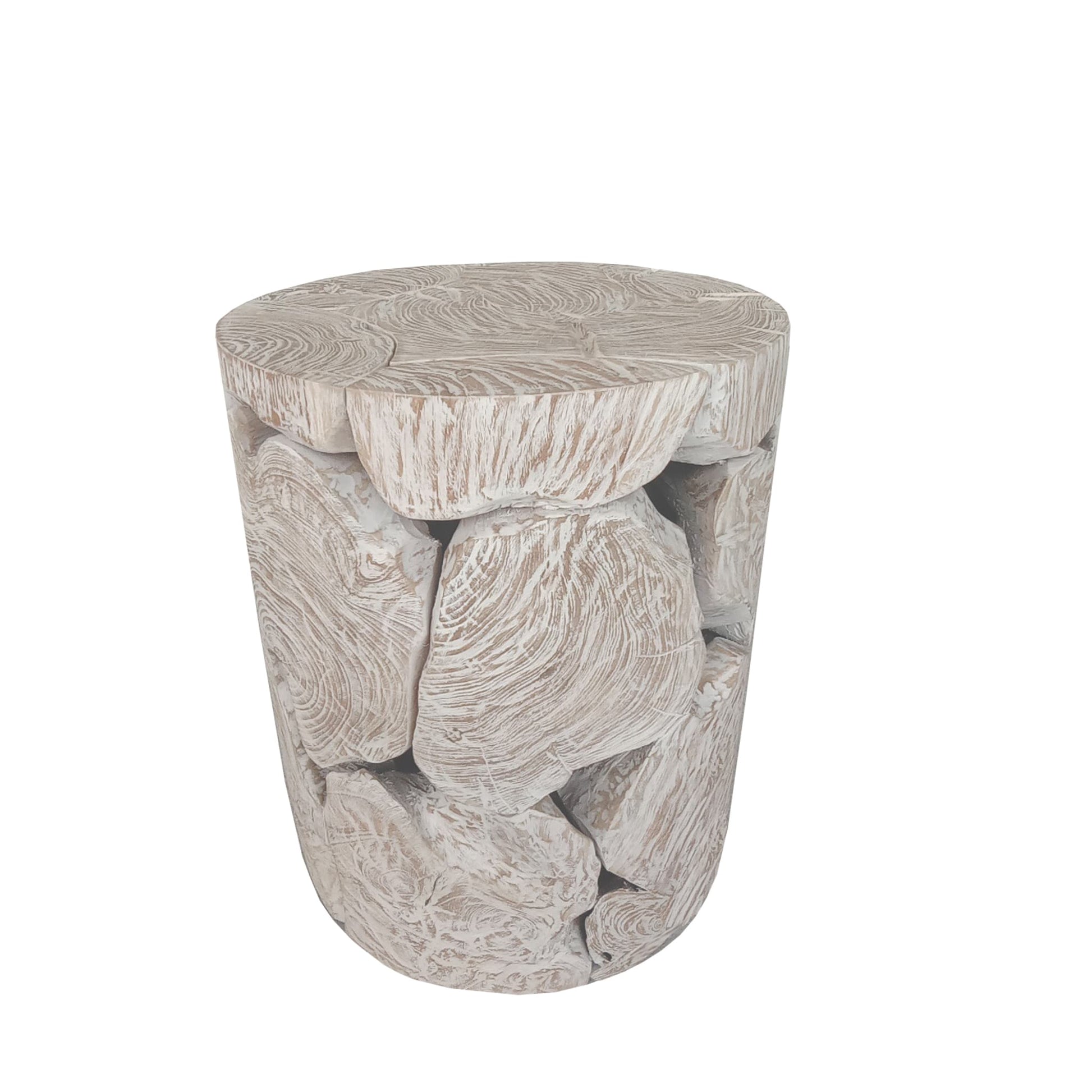 One Teak Slice Round End Table in Bleached Teak