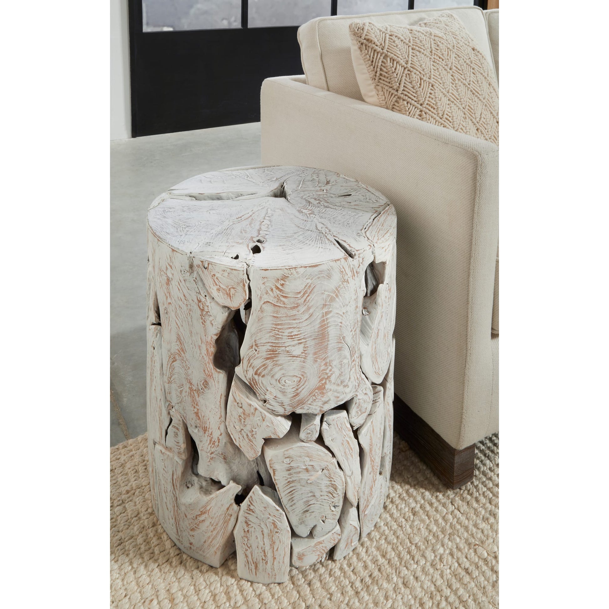 One Teak Slice Round End Table in Bleached Teak